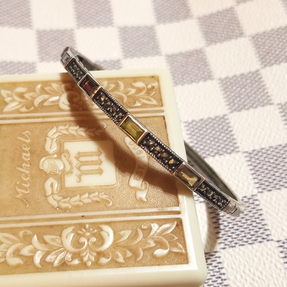 VTG designer signed Deco Style Multi Gems Marcasite Sterling Bracelet - Picture 7 of 8